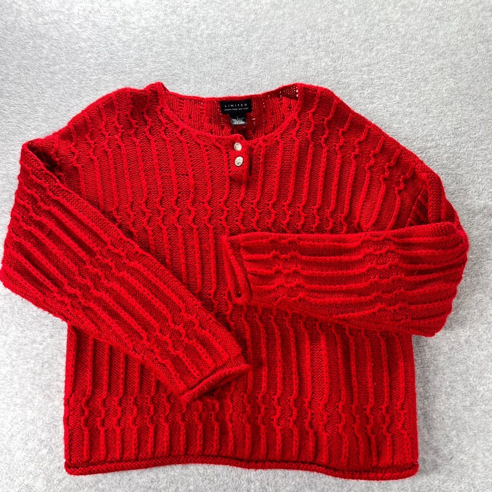 Limited London Paris New York Sweater Womens Large Red Tight Knit Cozy Warm